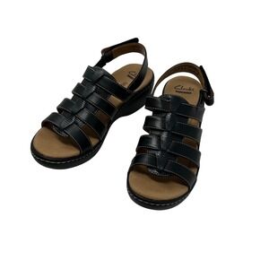 Clarks Collection Womens Black Strappy Wedge Sandals 7.5 M 261255594050